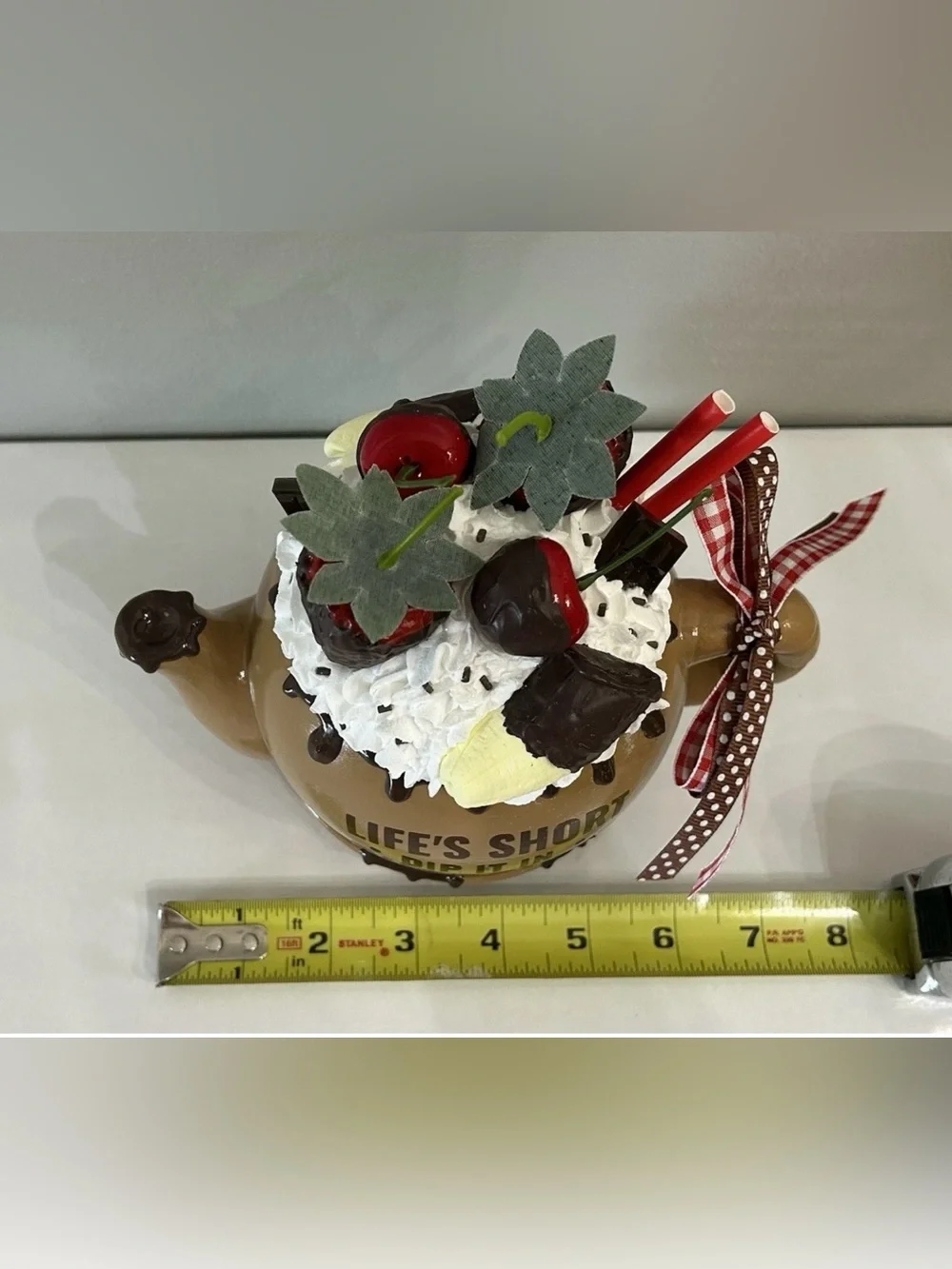 Life's Short Dip It In Chocolate Ceramic Teapot Decor - Handmade Fake dessert